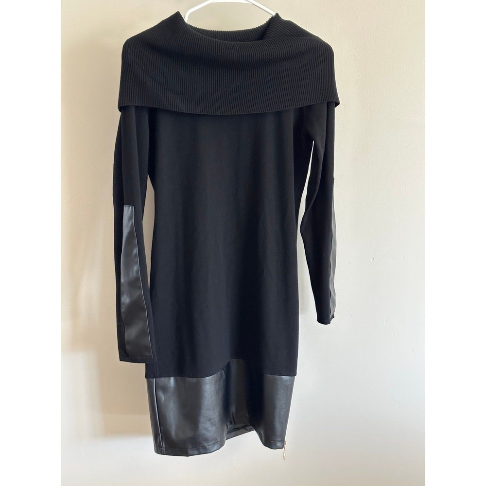 Say What Women’s Black Faux Leather Turtle Neck Dress